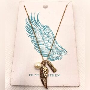 Gold necklace with pendant.